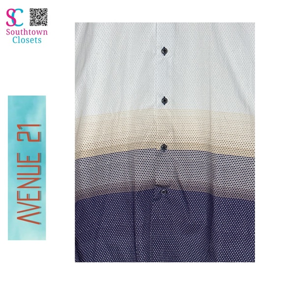 Avenue 21 Gradient Button. Blue, Gray, Silver, Gold. Gold Contrast Cuffs. XL - Picture 4 of 6